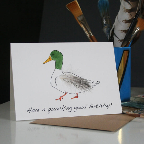 Biglietto di auguri di compleanno con piume di anatra selvatica