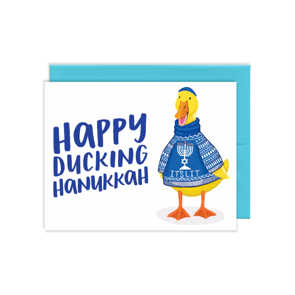 Biglietto di auguri per Hanukkah con l'anatra