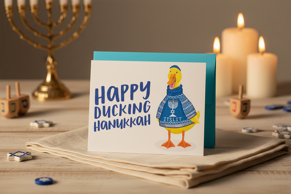 Biglietto di auguri per Hanukkah con l'anatra