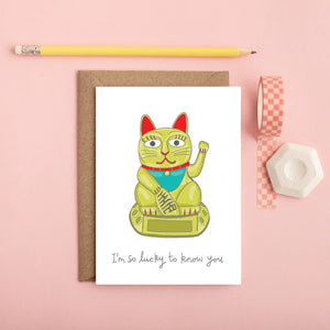 Carte de Vœux Chat Chanceux "I'm so lucky to know you"