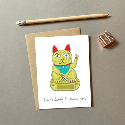 Carte de vœux Chat Chanceux "I'm so lucky to know you"