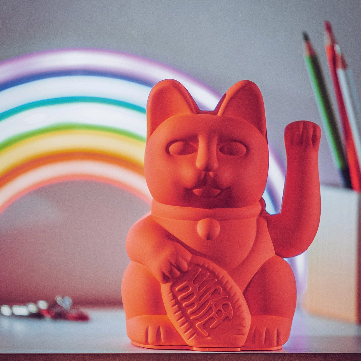 Glückskatze Neonorange