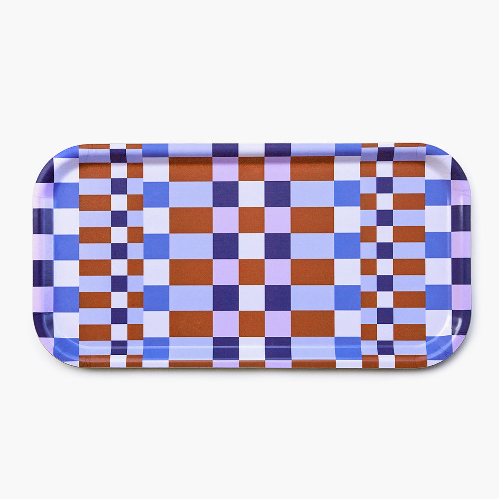 Caramel/Sky CHECKER MIX Rectangular Serving Tray - 43x22 cm