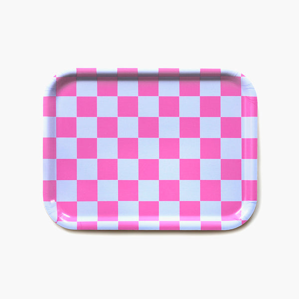 Fuchsia/Sky CHECKER Rectangular Serving Tray - 27x20 cm