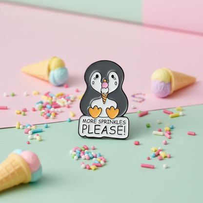 Pin de pingüino "Más chispas, por favor"