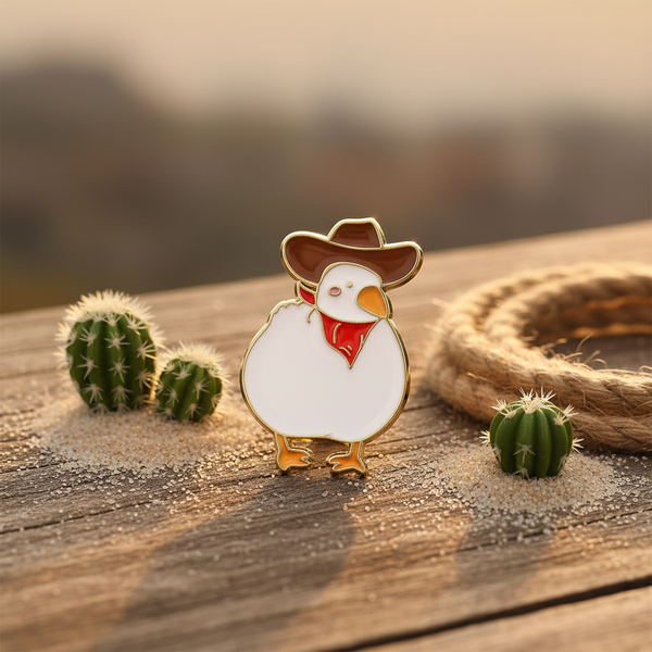 Spilla da cowboy con anatra bianca