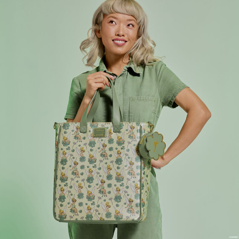 Sac fourre-tout à imprimé Peter Pan, Fée Clochette et Trèfle, avec porte-monnaie