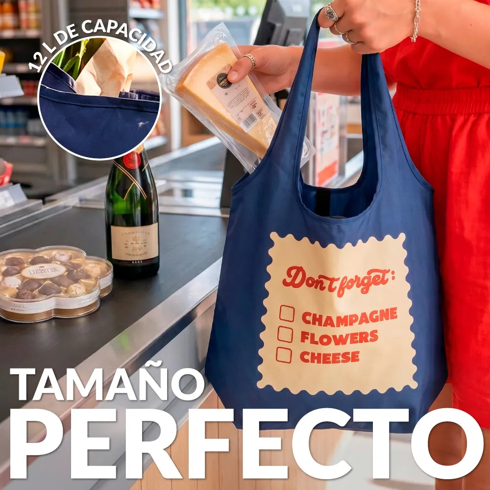 Sac de Courses Pliable « Don’t forget champagne, flowers, cheese »