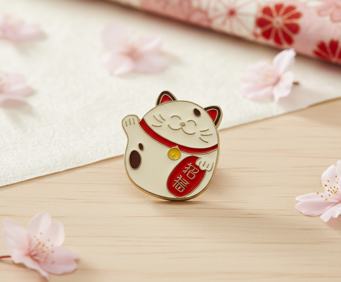 Pin de gato de la suerte