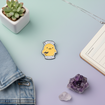 Pin de pato amarillo "Elijo la violencia"