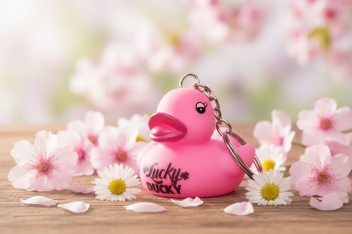 Geluks-eendje roze sleutelhanger