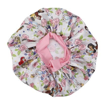 Bonnet de nuit en satin Disney Princesses – blanc et roses