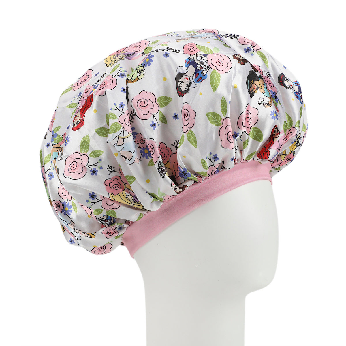Bonnet de nuit en satin Disney Princesses – blanc et roses