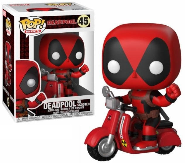 Pop! Deadpool monta na sua trotineta.