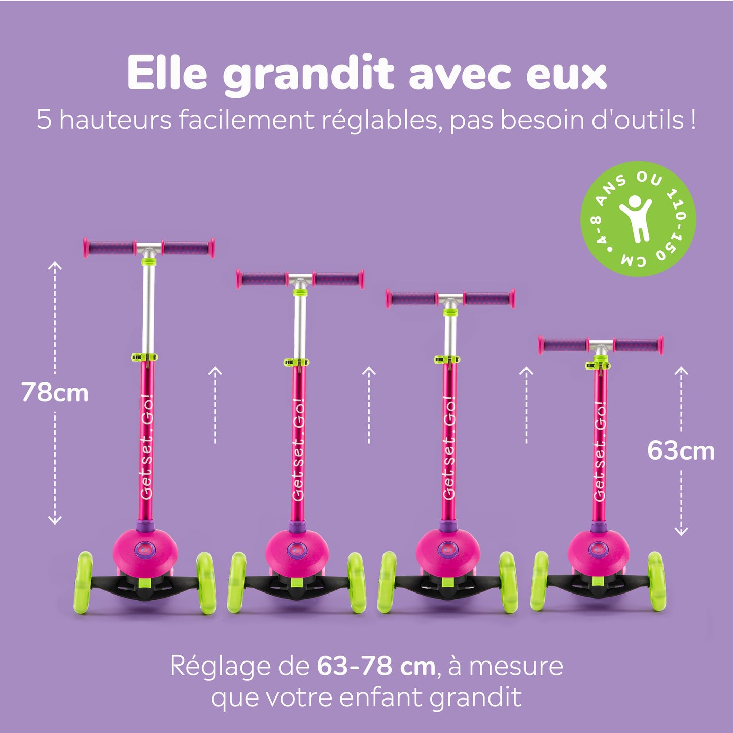 Trunki 3-Wheel Foldable Scooter - Small 2-5 years (Pink)
