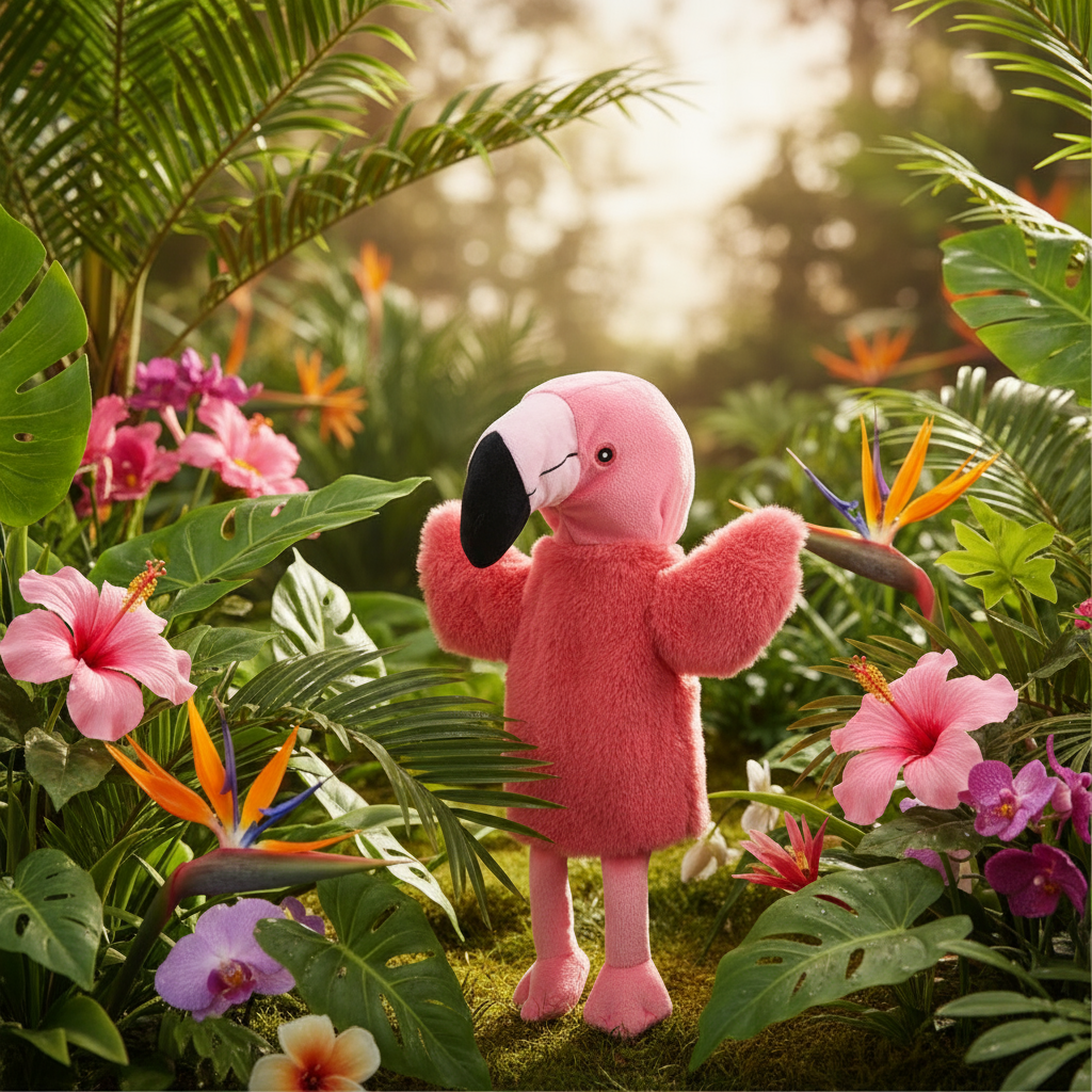 Marionnette Peluche Flamant Rose