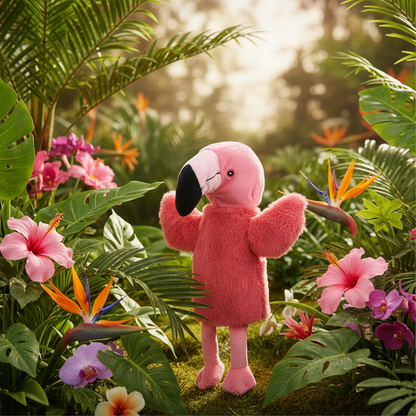 Marionnette Peluche Flamant Rose