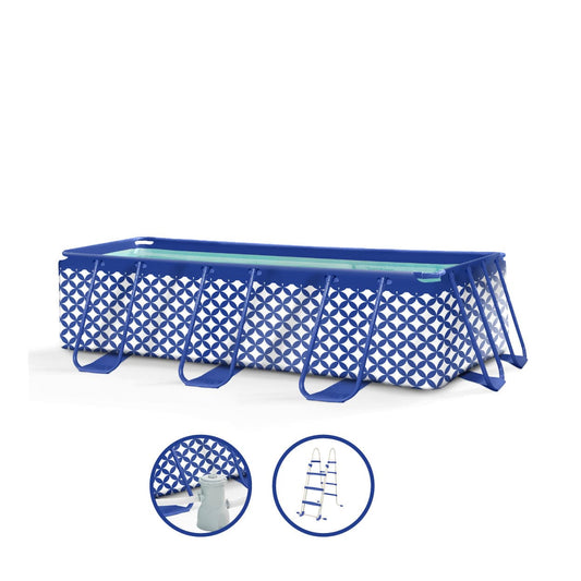 Frame Pool - Dark Blue/White - Essence - With Filterpump & Stairs - 400 x 200 x 100 cm