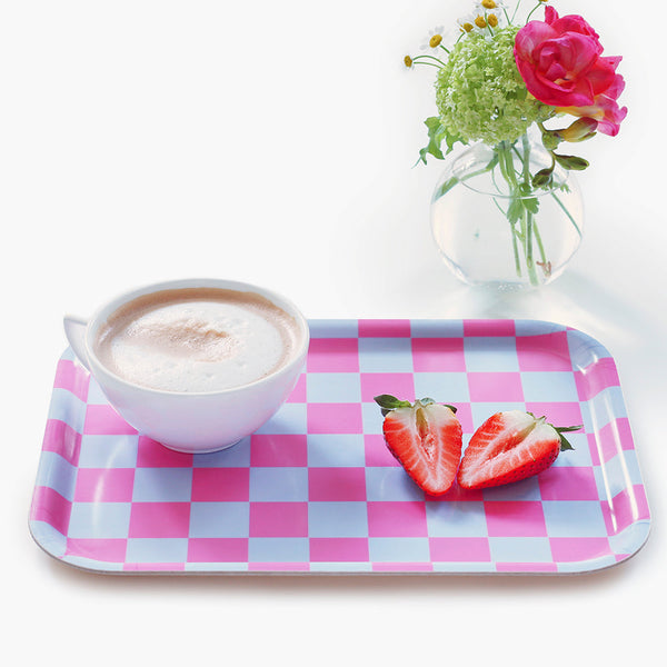 Fuchsia/Sky CHECKER Rectangular Serving Tray - 27x20 cm