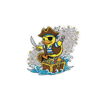 Pegatina de pato pirata – Tesoro y aventura