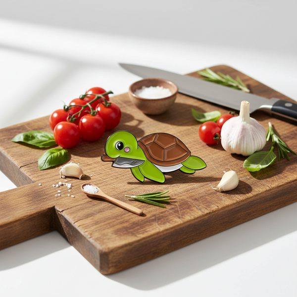 Photo produit - Pin's Tortue avec un Couteau