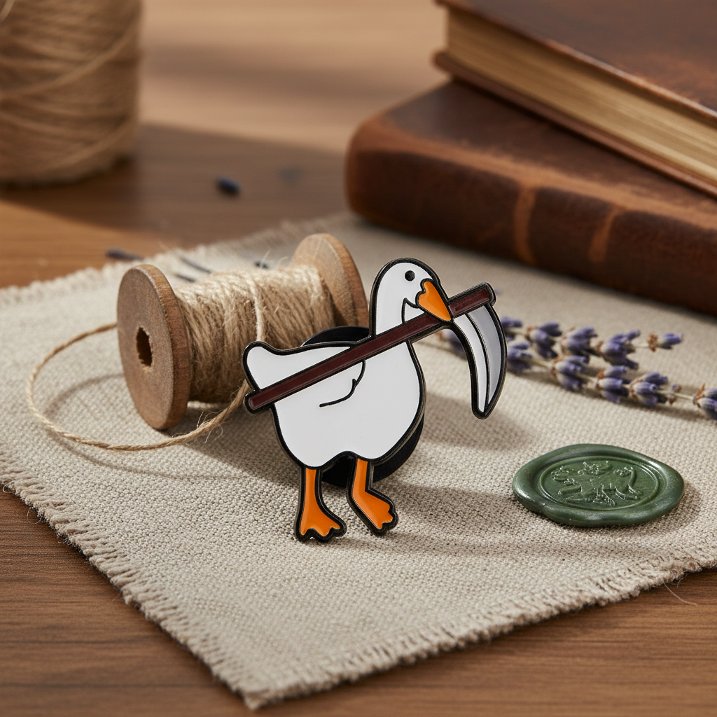 Pin de pato blanco con guadaña