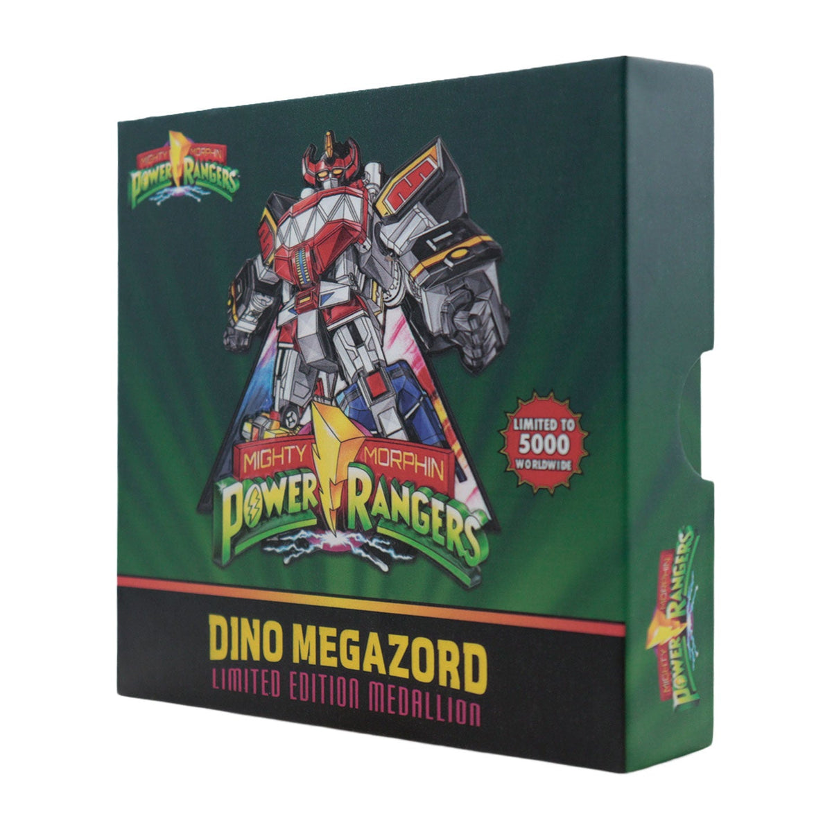 Emballage du médaillon Megazord Power Rangers en édition limitée par Fanattik – vue de trois quarts