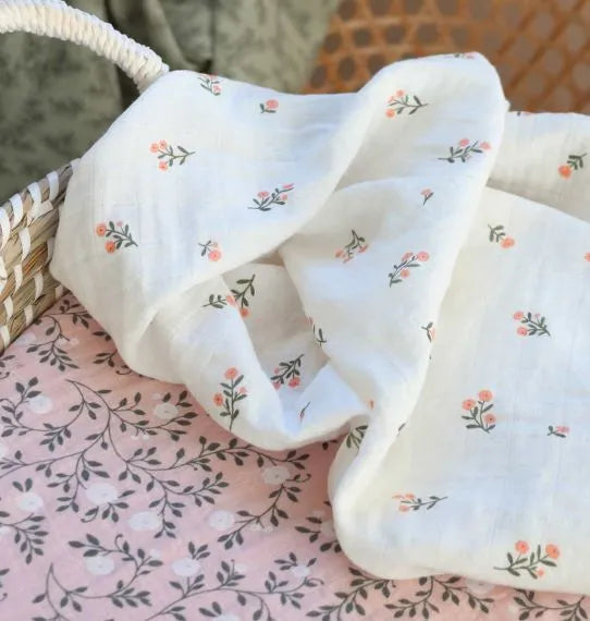 Lot de 2 langes en coton bio - Petites Fleurs