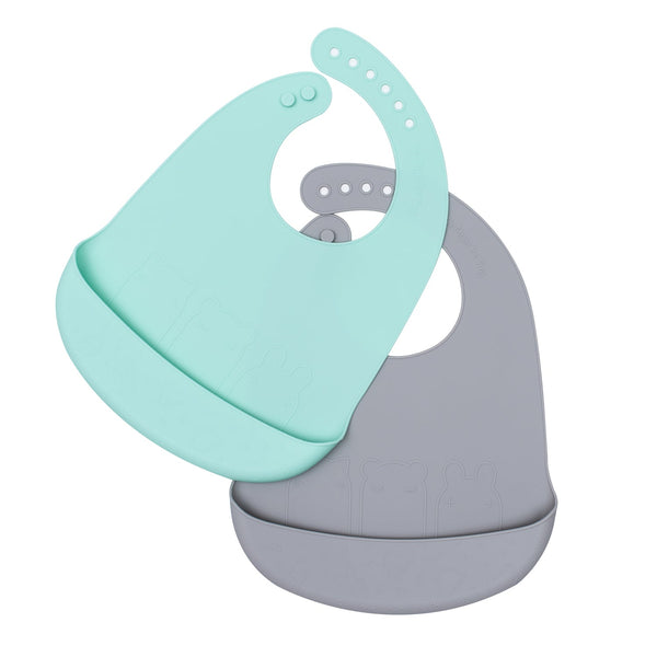 Lot de 2 Bavoirs Minty Green et Gris