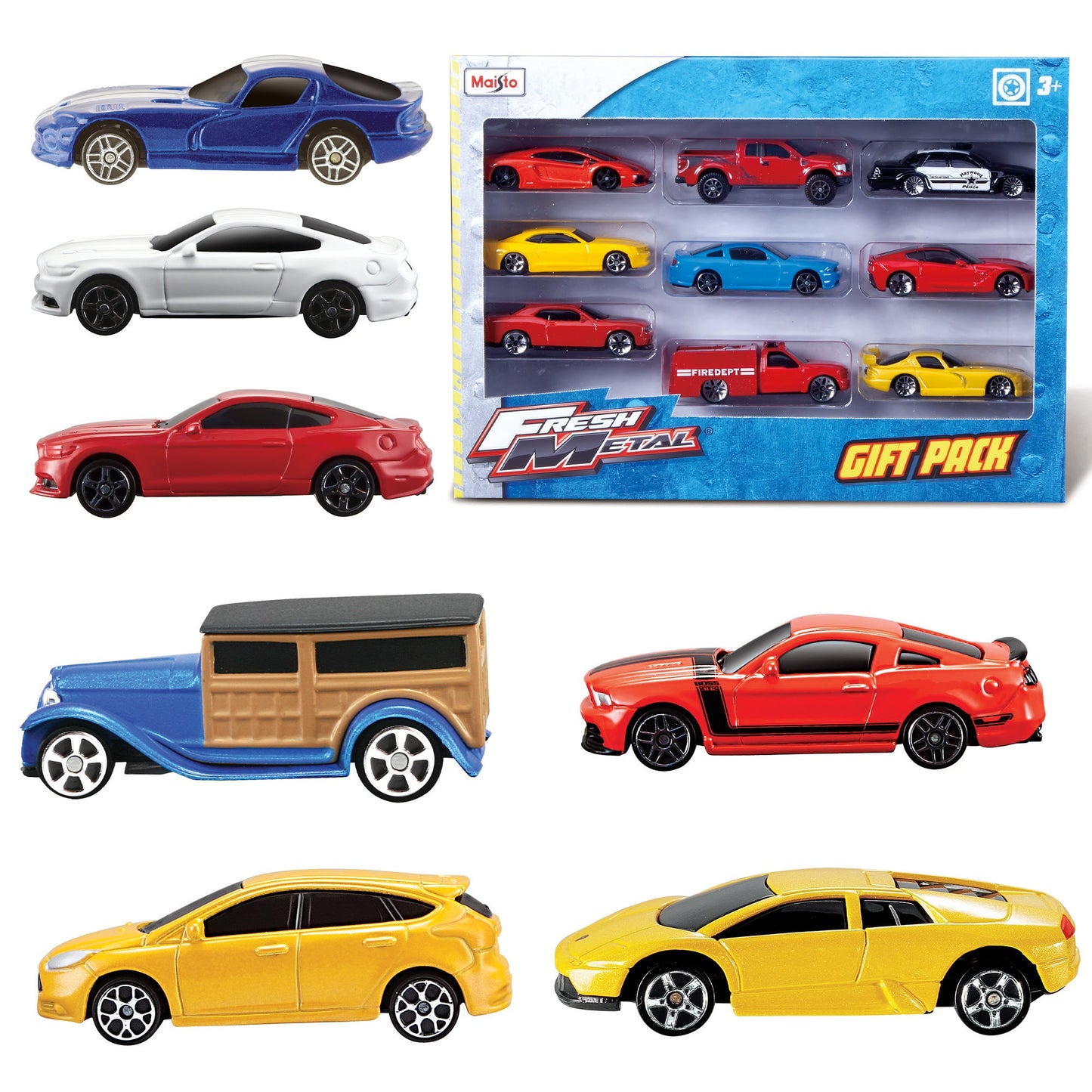 Cool metal 9-pack of vehicles