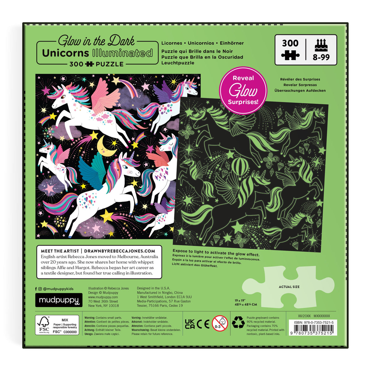 Puzzle Unicorns Illuminated Mudpuppy, vue complémentaire des illustrations phosphorescentes