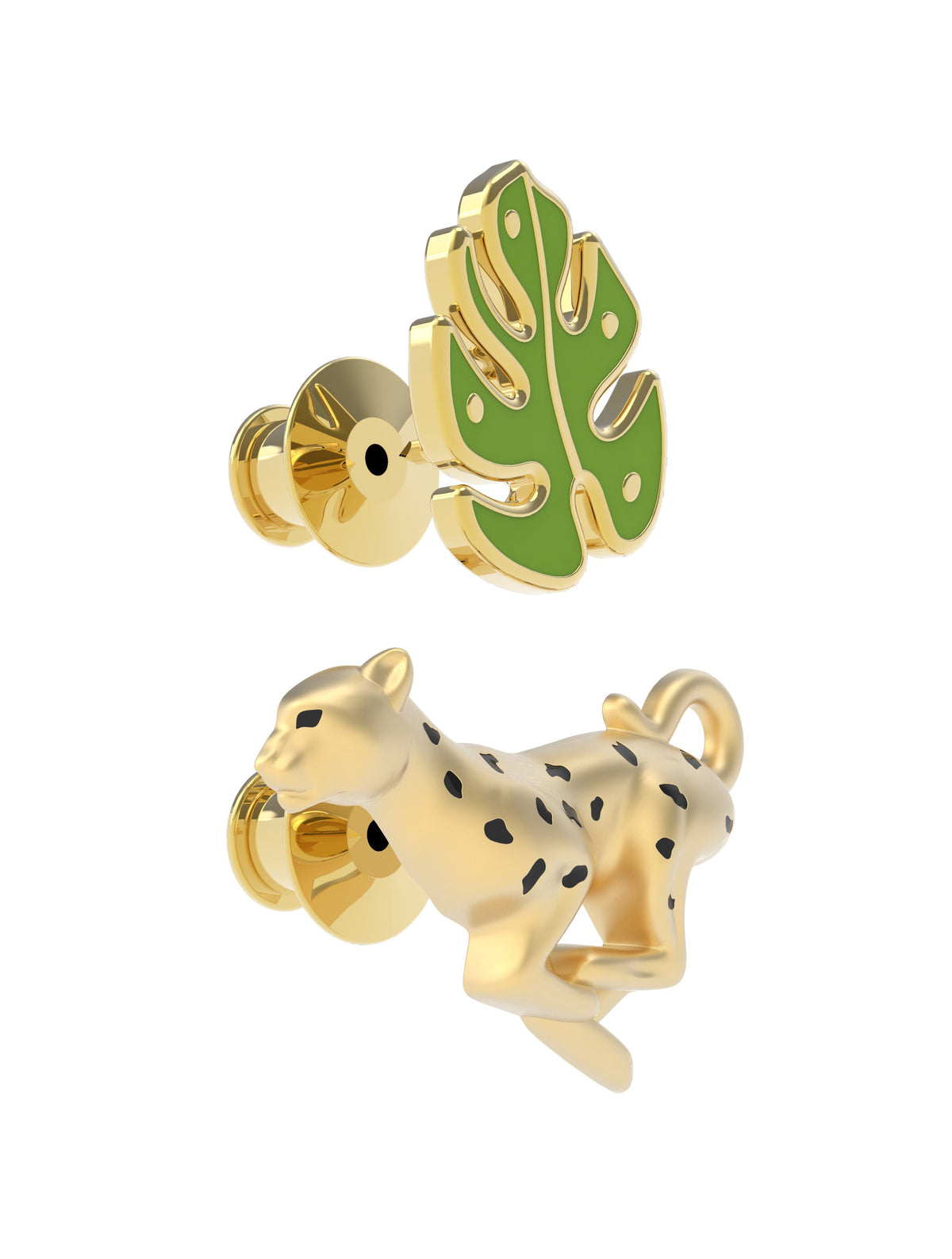 Spilla con leopardo e foglia tropicale