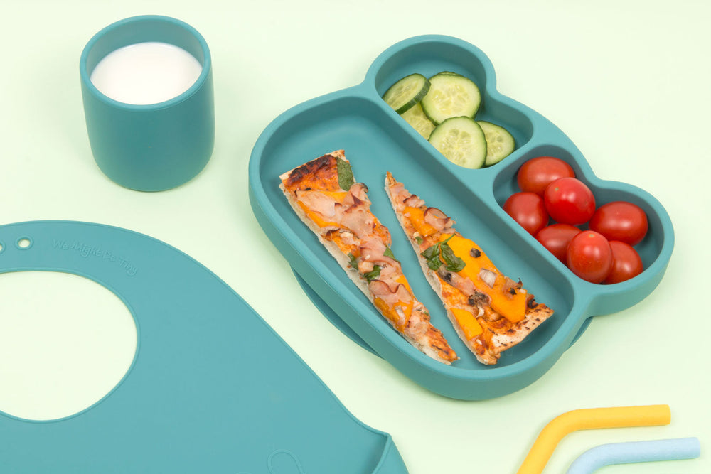 Piatto in silicone a forma di orso blu