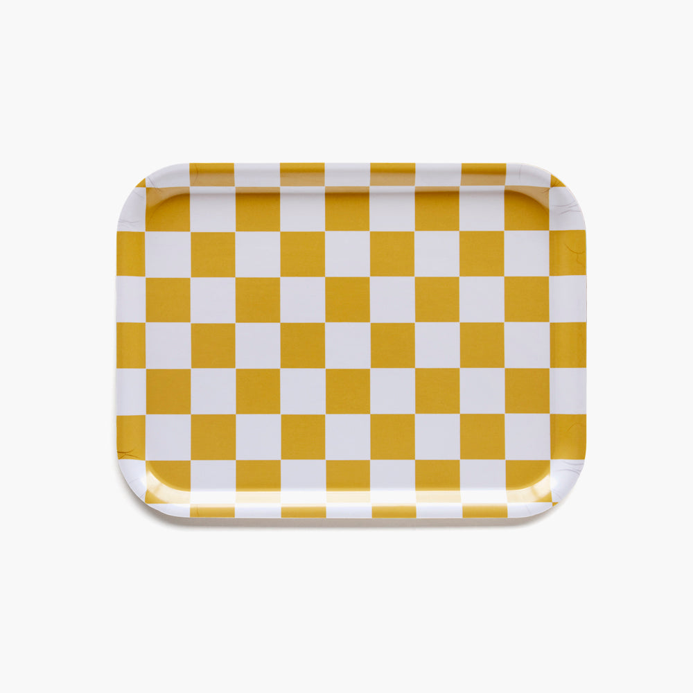 Mustard CHECKER Rectangular Serving Tray - 27x20 cm