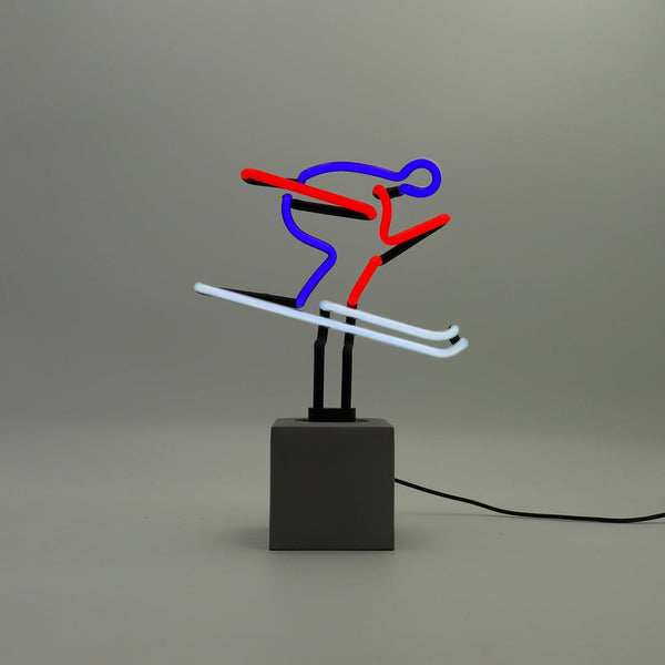 Panneau néon "Ski" rouge, bleu et blanc