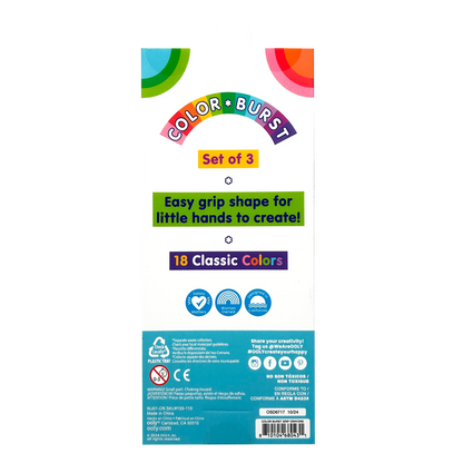 Crayons ergonomiques Color Burst – 3 crayons, 18 couleurs – OOLY