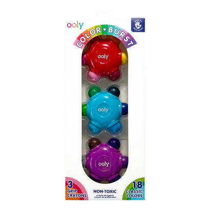 Crayons ergonomiques Color Burst – 3 crayons, 18 couleurs – OOLY