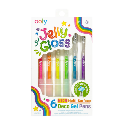 Stylos gel décoratifs en relief Jelly Gloss Néon – Lot de 6 – OOLY