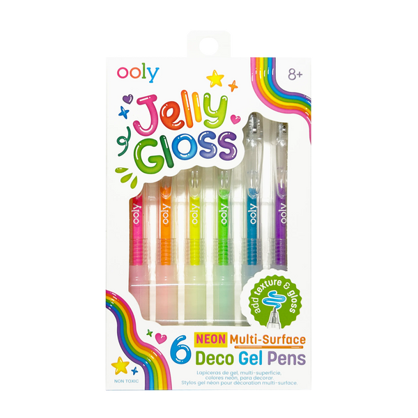 Stylos gel décoratifs en relief Jelly Gloss Néon – Lot de 6 – OOLY