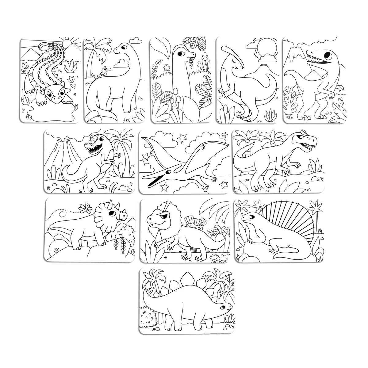 Cartes de coloriage à motifs cachés Undercover Art Dinosaures – Lot de 12 – OOLY