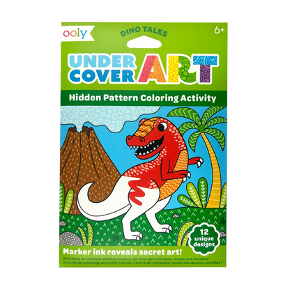 Cartes de coloriage à motifs cachés Undercover Art Dinosaures – Lot de 12 – OOLY