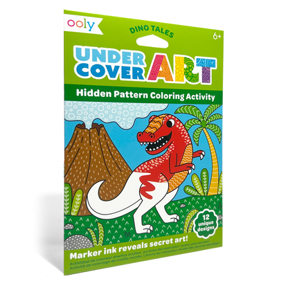 Cartes de coloriage à motifs cachés Undercover Art Dinosaures – Lot de 12 – OOLY