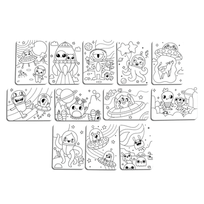 Cartes de coloriage à motifs cachés Undercover Art Monstres & Aliens – Lot de 12 – OOLY