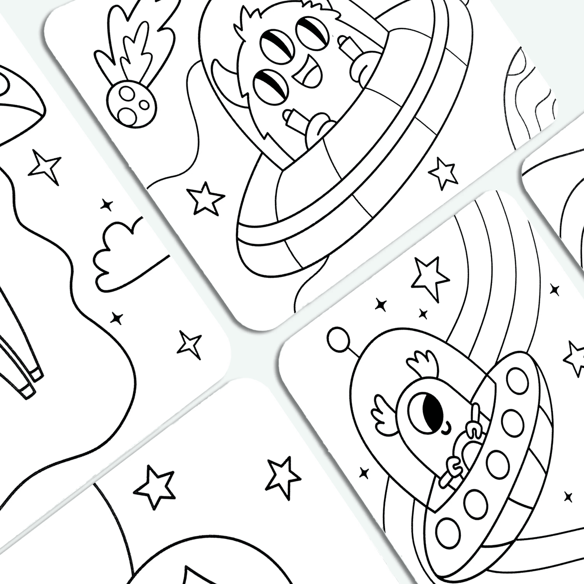 Cartes de coloriage à motifs cachés Undercover Art Monstres & Aliens – Lot de 12 – OOLY