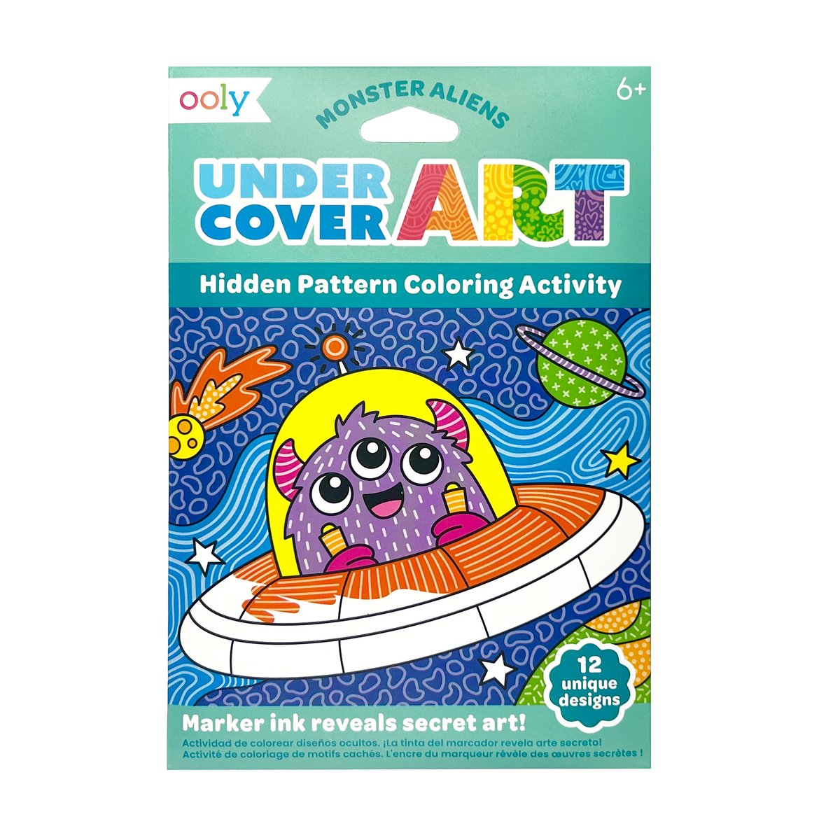 Cartes de coloriage à motifs cachés Undercover Art Monstres & Aliens – Lot de 12 – OOLY