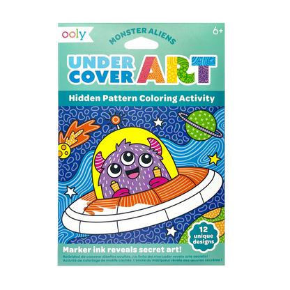 Cartes de coloriage à motifs cachés Undercover Art Monstres & Aliens – Lot de 12 – OOLY