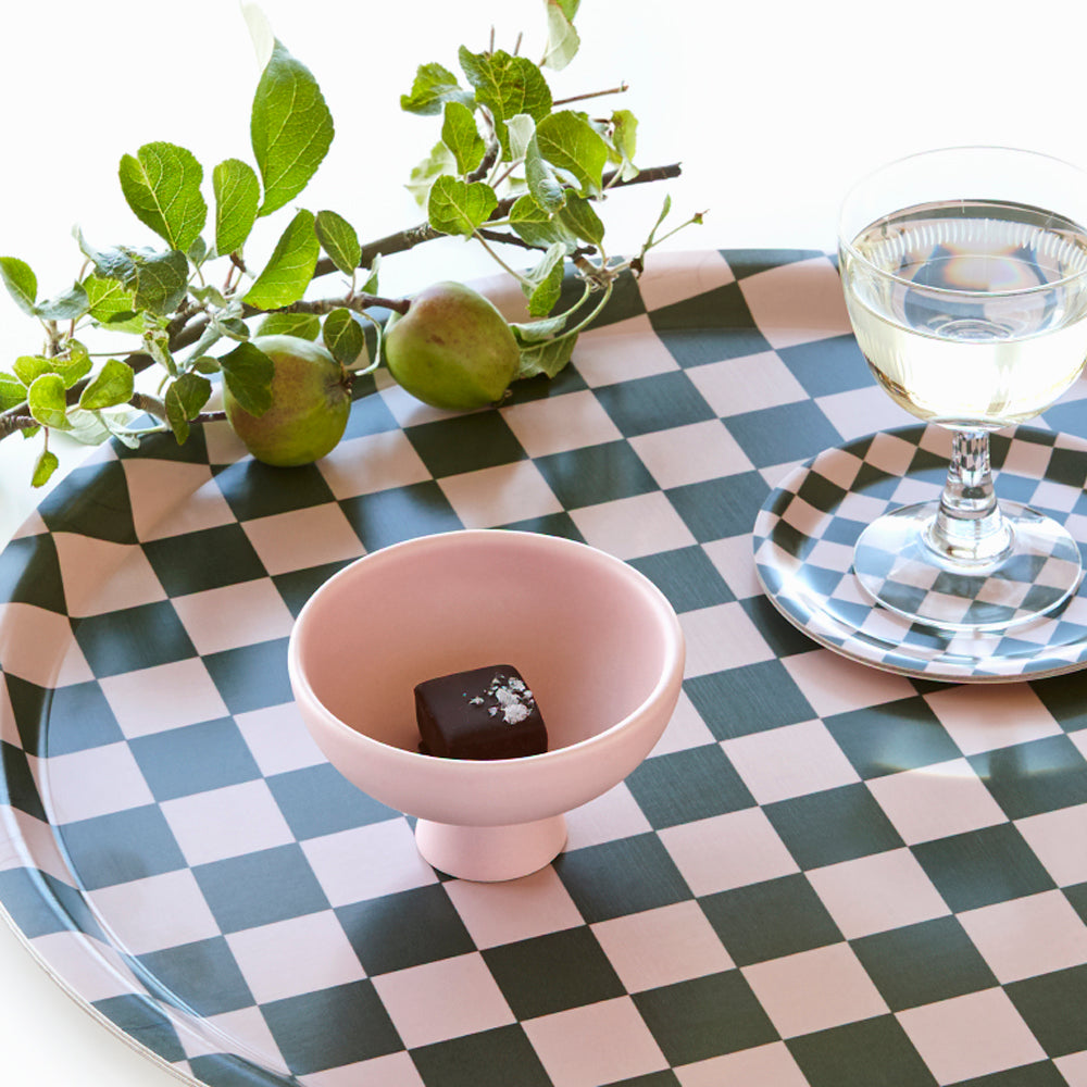 Olive CHECKER Round Serving Tray - 38 cm