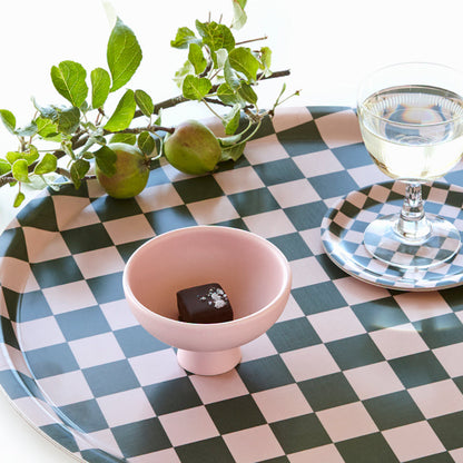 Olive CHECKER Round Serving Tray - 38 cm