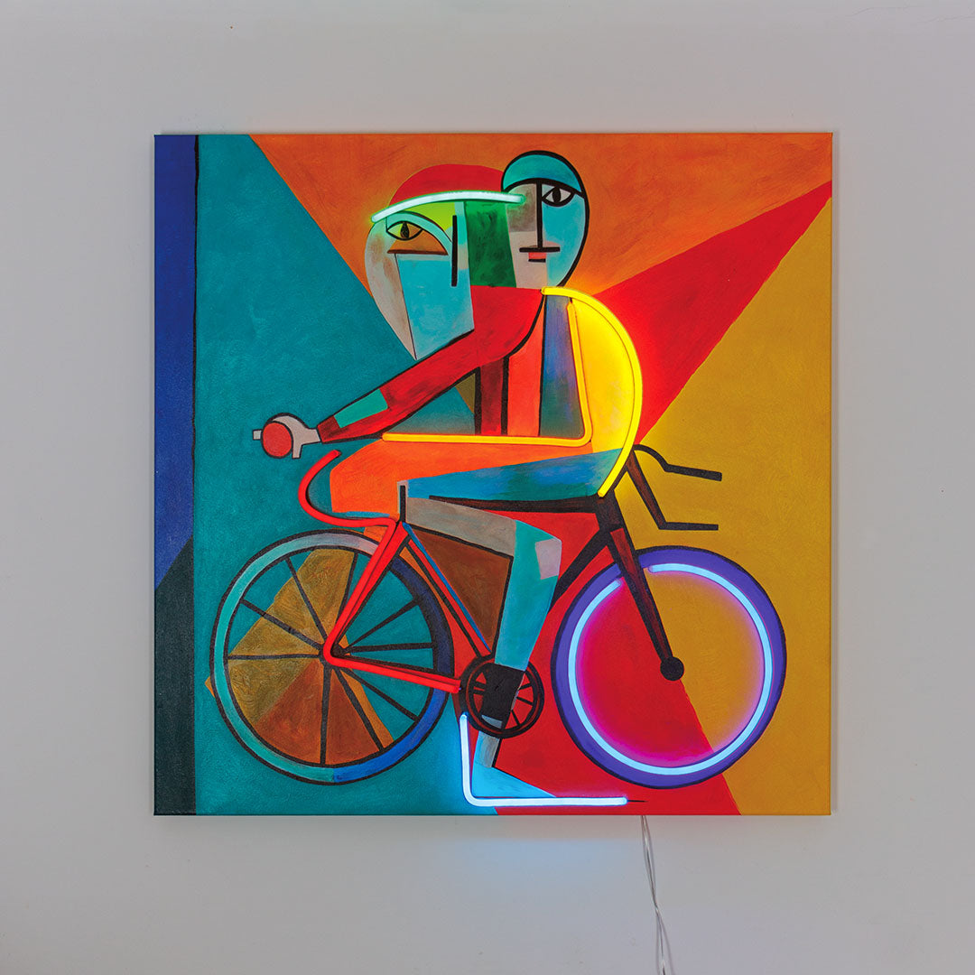Cycliste Abstrait - Peinture Murale (LED Néon)