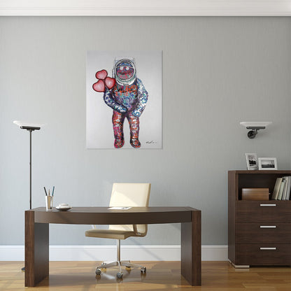 'Spaceman Hearts' Wall Artwork with LED Neon - STANDARD
